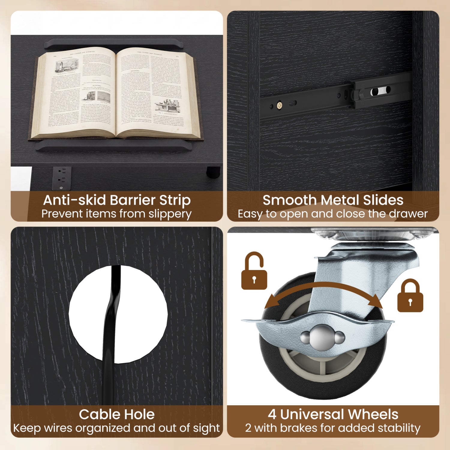 LED Nightstand with Power Outlets, Black Nightstands at Gallery Canada