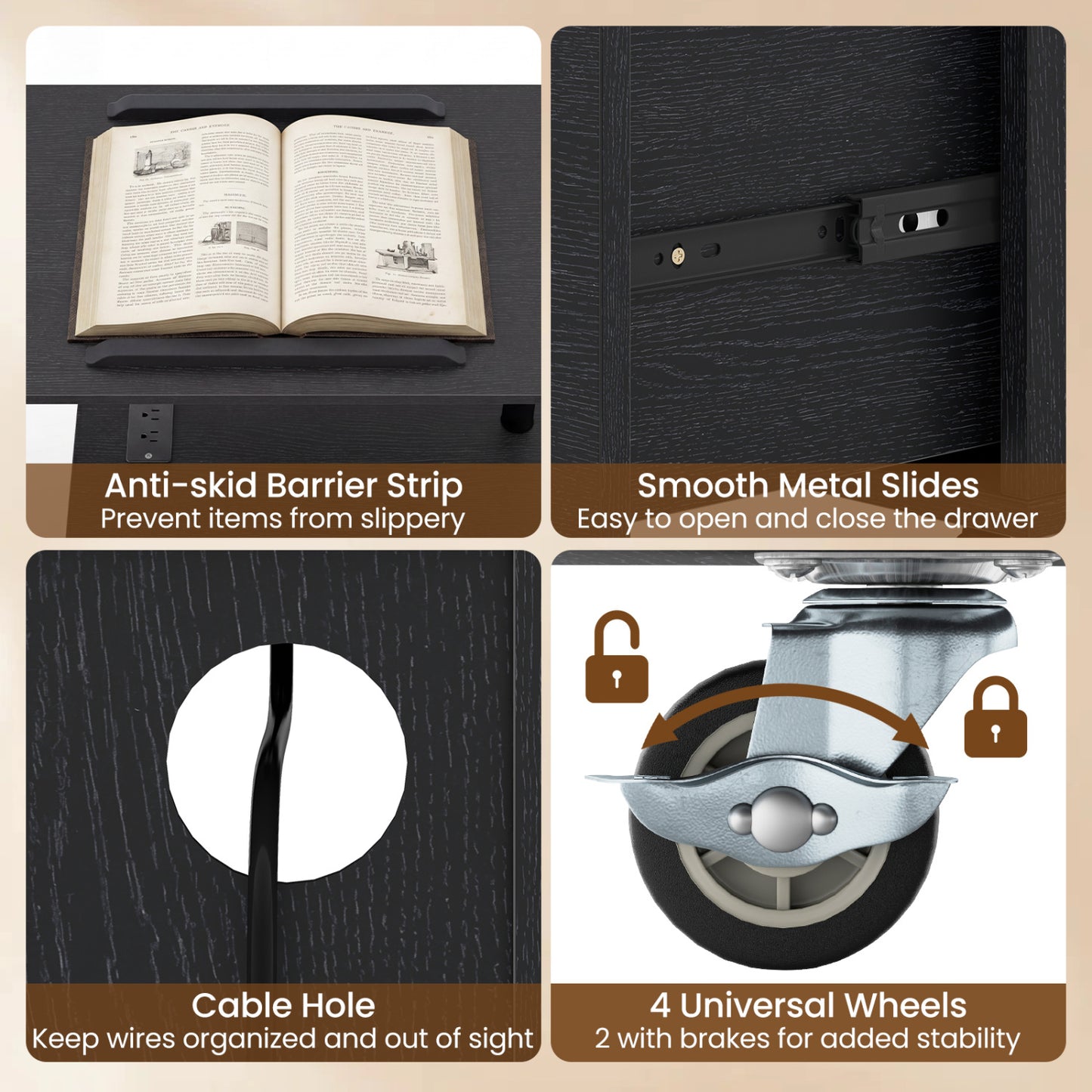 LED Nightstand with Power Outlets, Black Nightstands at Gallery Canada
