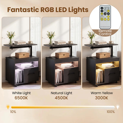 LED Nightstand with Power Outlets, Black Nightstands at Gallery Canada