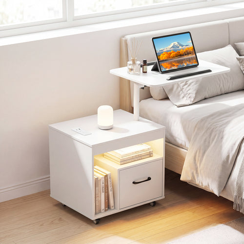LED Nightstand with Power Outlets, White