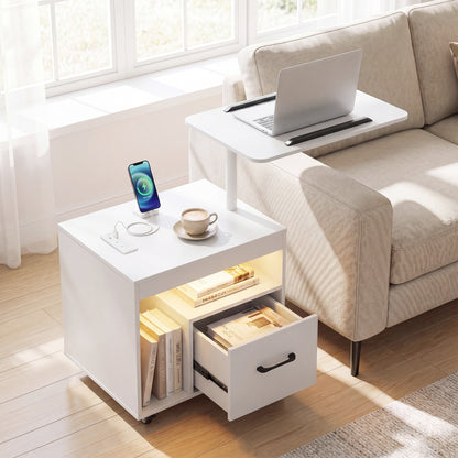 LED Nightstand with Power Outlets, White Nightstands at Gallery Canada
