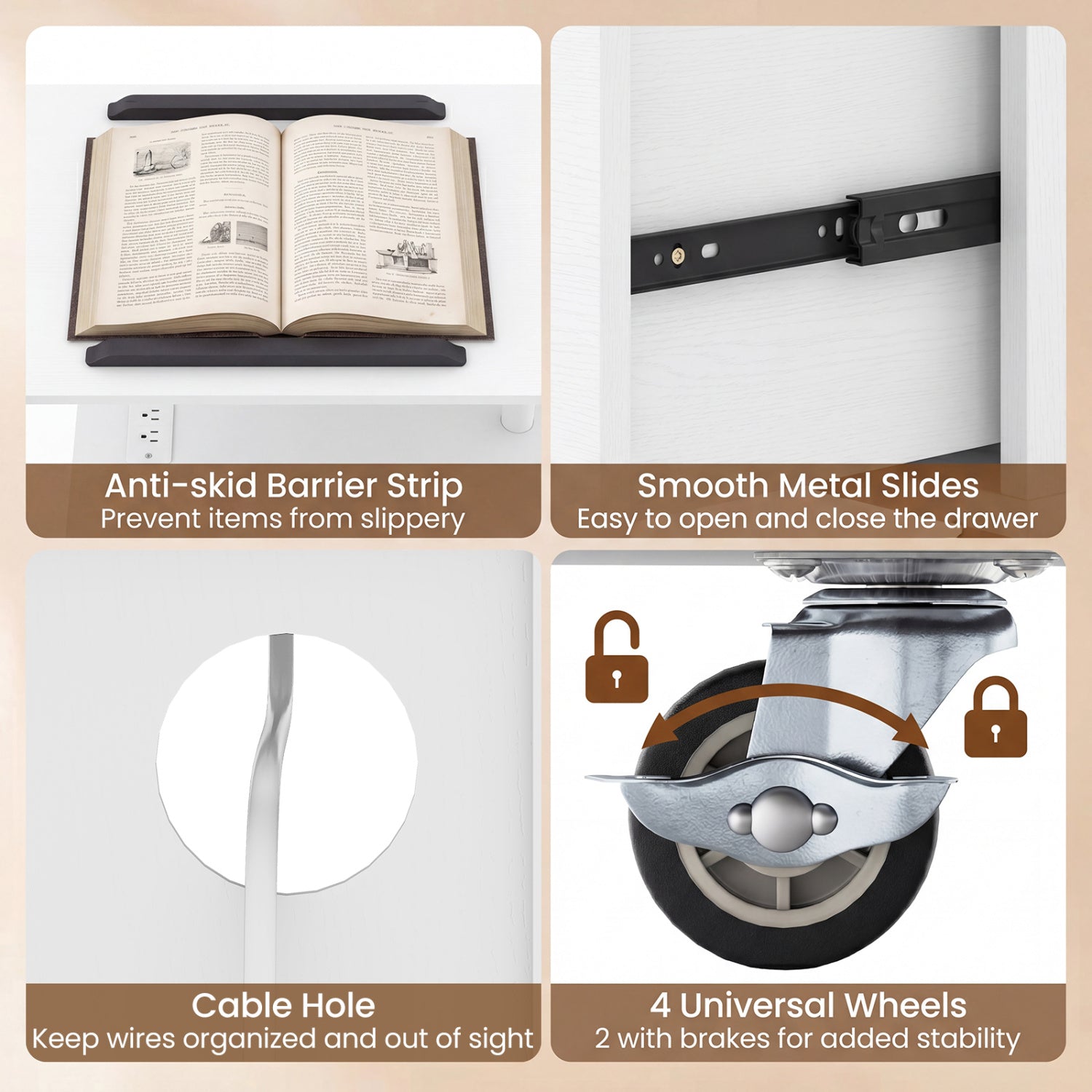 LED Nightstand with Power Outlets, White Nightstands at Gallery Canada