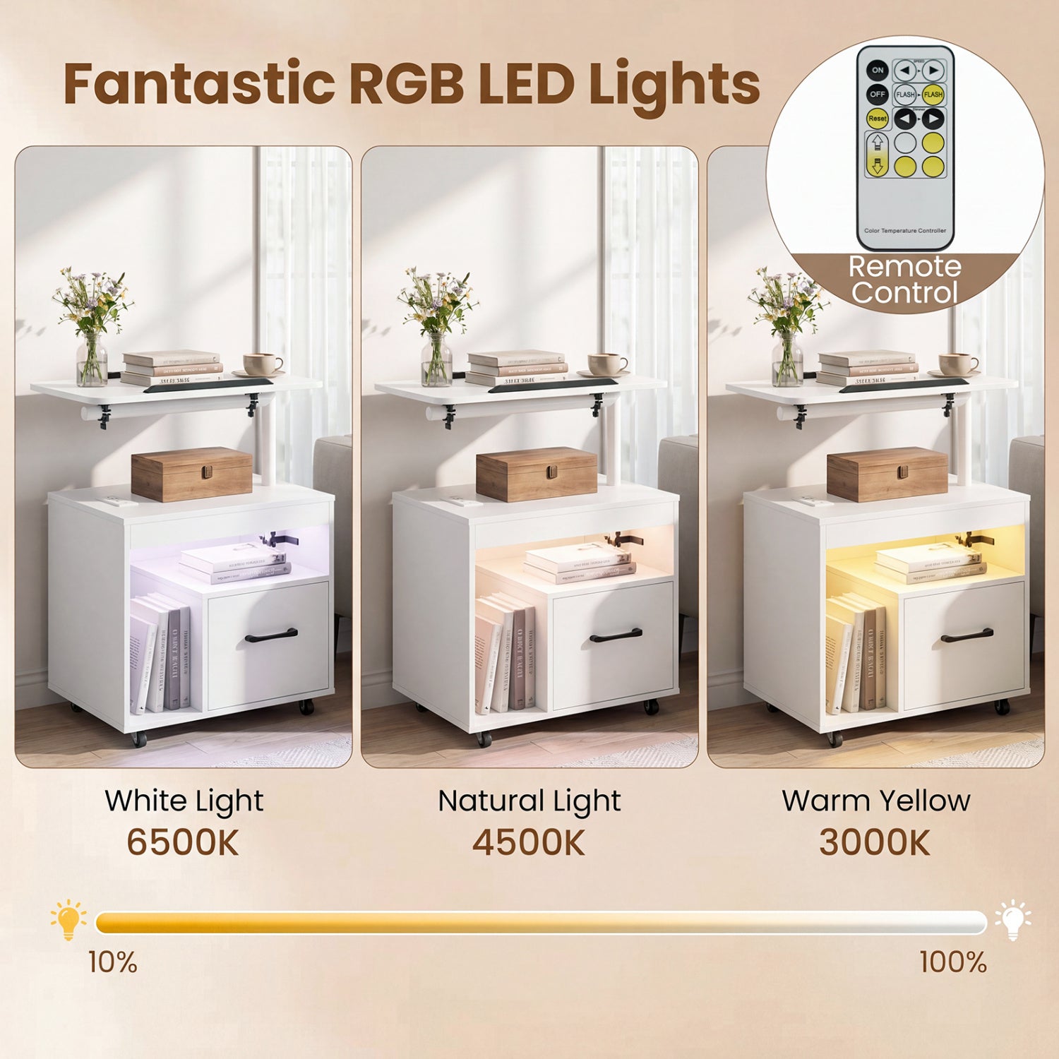 LED Nightstand with Power Outlets, White Nightstands at Gallery Canada