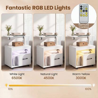 LED Nightstand with Power Outlets, White Nightstands at Gallery Canada