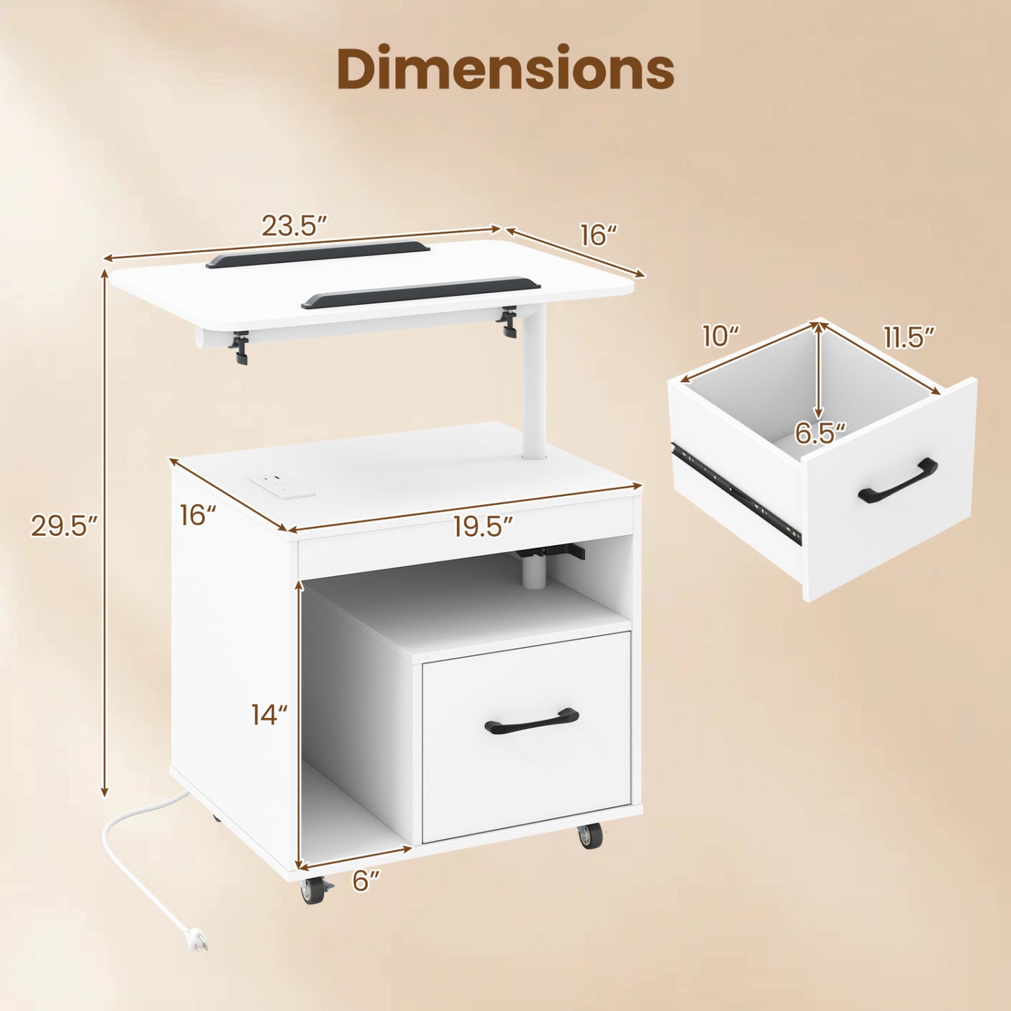 LED Nightstand with Power Outlets, White Nightstands at Gallery Canada