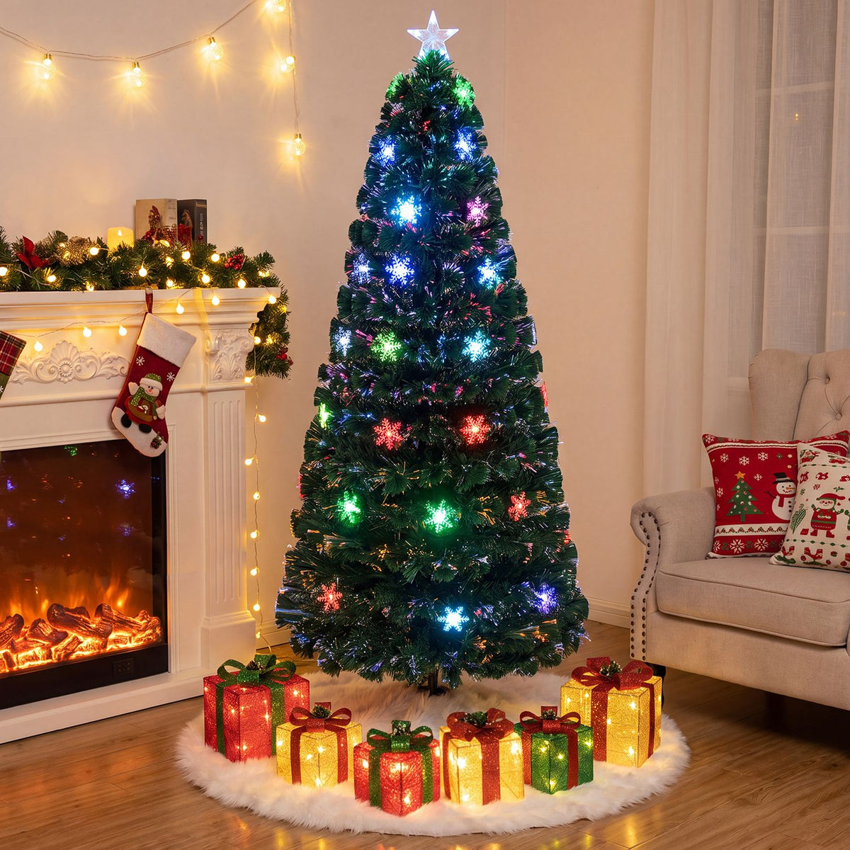 Sapin de Noël artificiel optique LED de 6 pieds, Vert