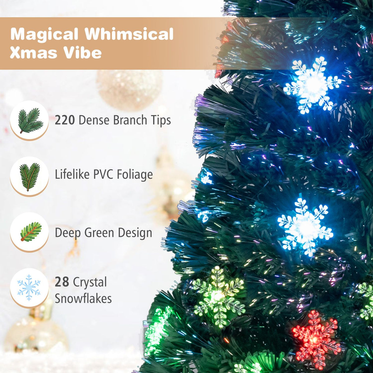 Sapin de Noël artificiel optique LED de 6 pieds, Vert