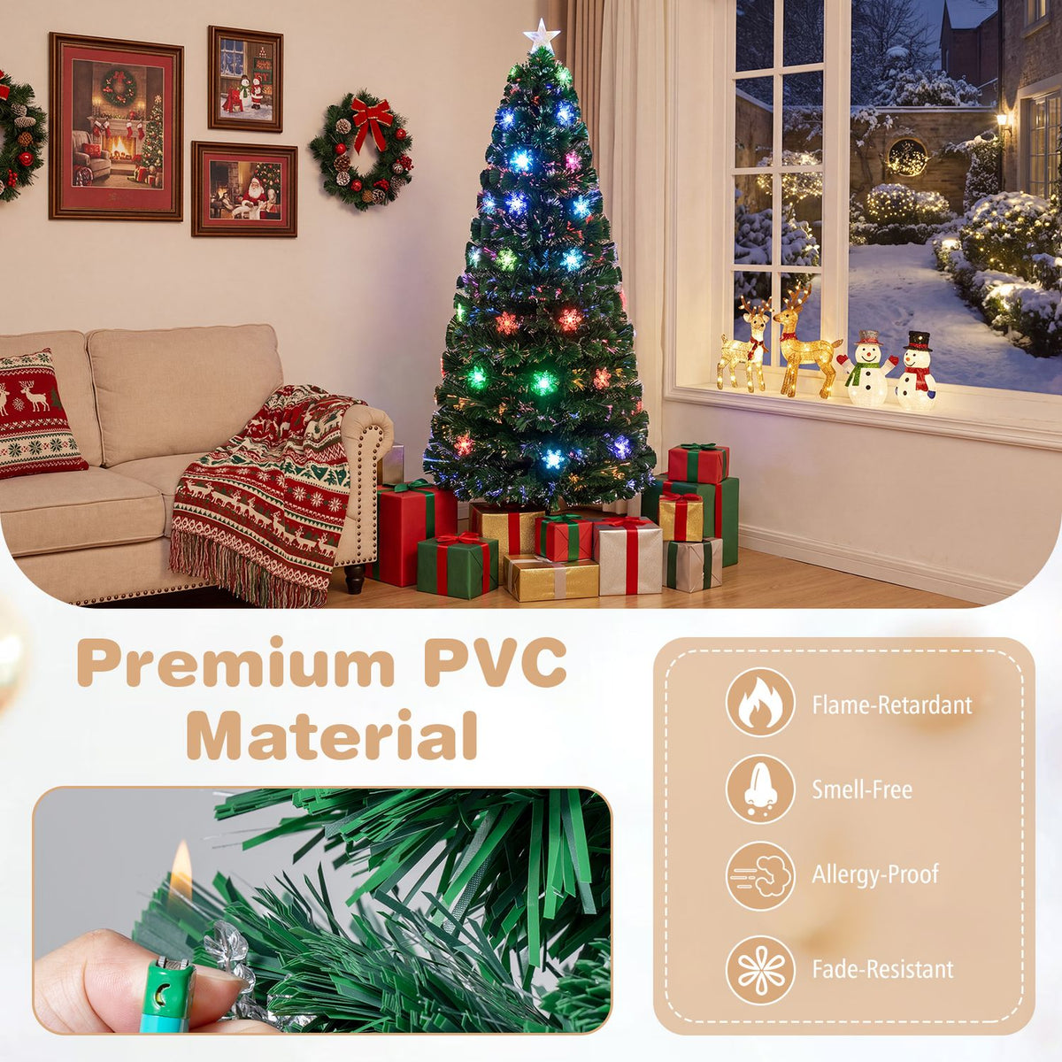 Sapin de Noël artificiel optique LED de 6 pieds, Vert