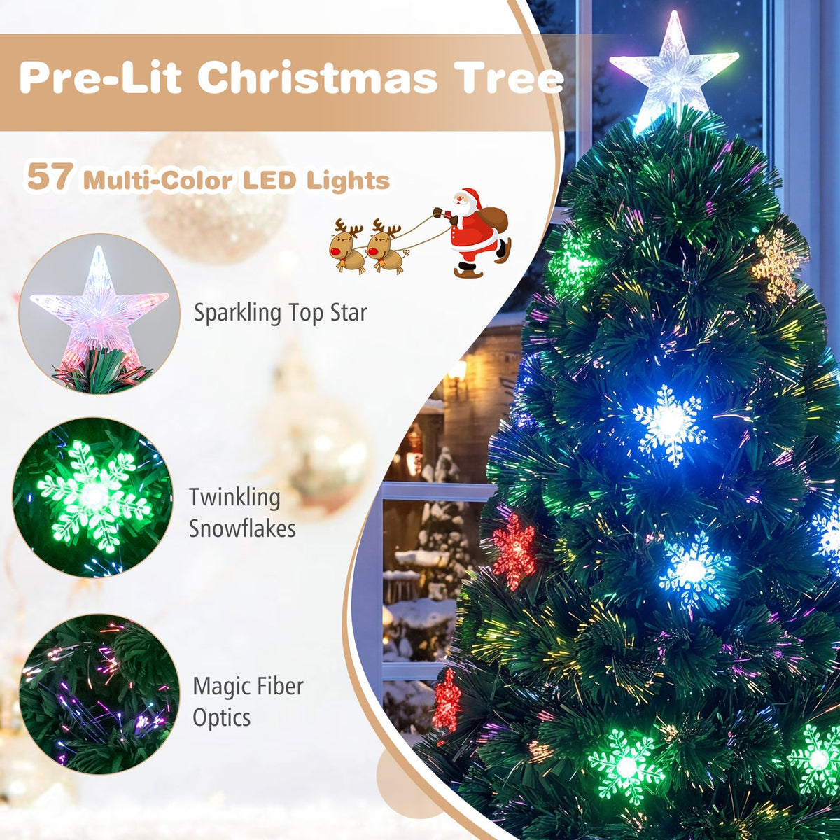 Sapin de Noël artificiel optique LED de 6 pieds, Vert