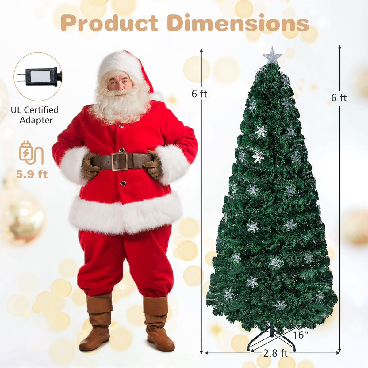 Sapin de Noël artificiel optique LED de 6 pieds, Vert