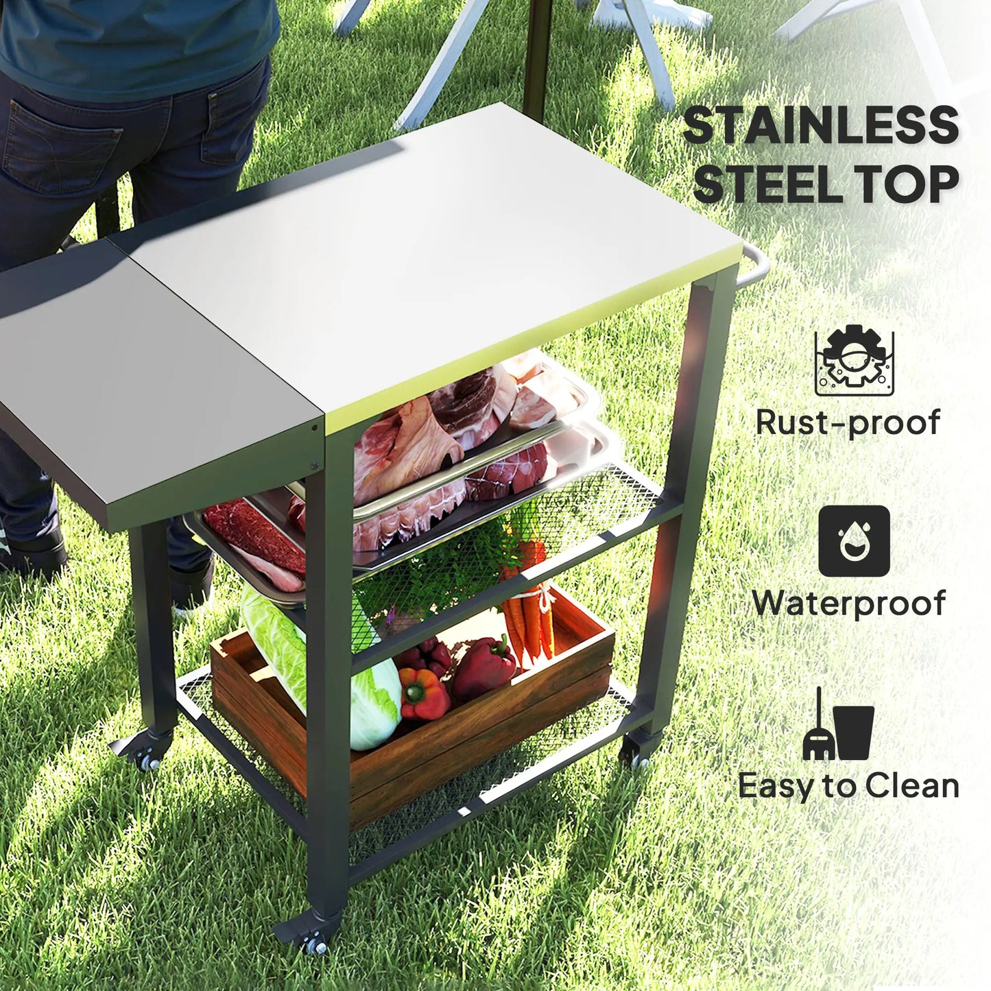 Outdoor Grill Cart With Foldable Side Table, 3-Tier Pizza Oven Stand Outdoor Grill Carts at Gallery Canada