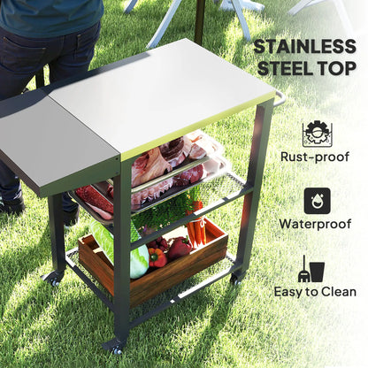 Outdoor Grill Cart With Foldable Side Table, 3-Tier Pizza Oven Stand Outdoor Grill Carts at Gallery Canada