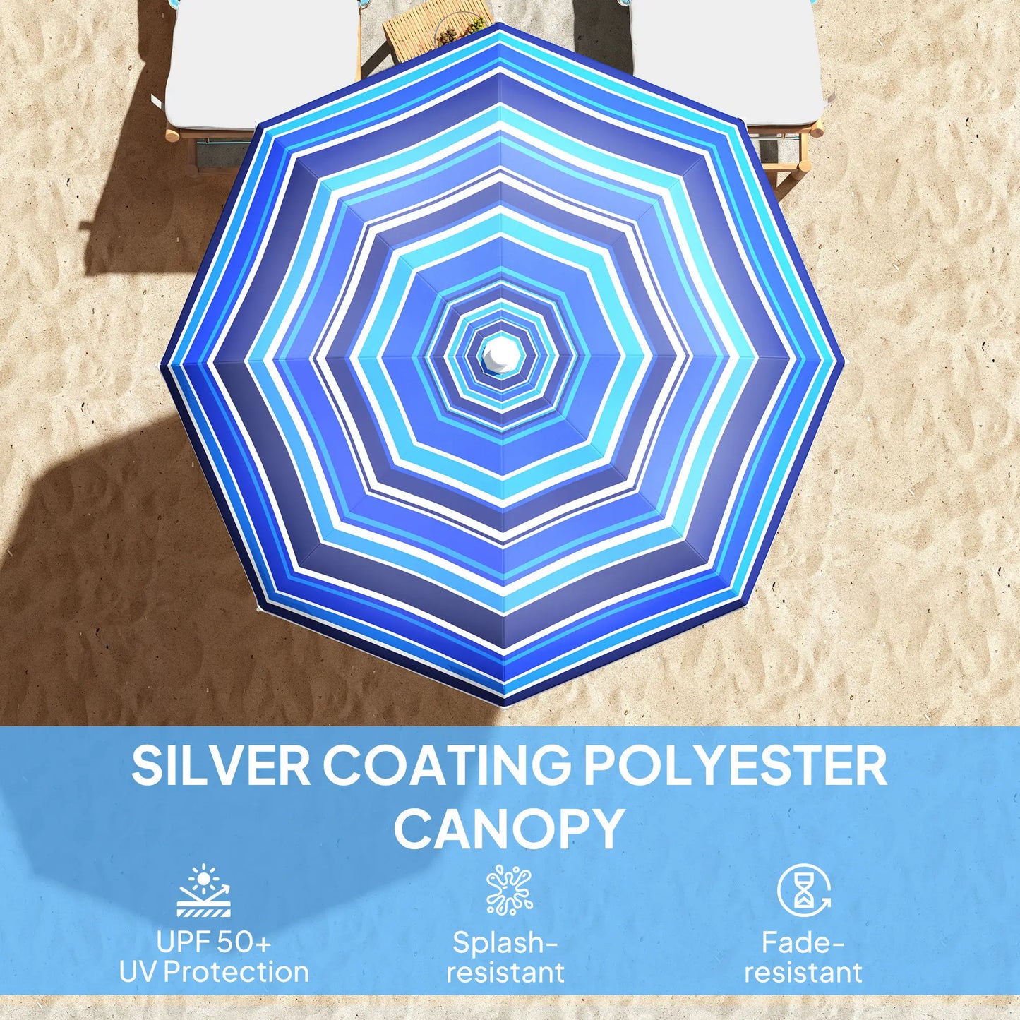70.9" Dia. Portable Beach Umbrella, UV 50+ Adjustable Tilt, Multicolor Beach Umbrellas at Gallery Canada