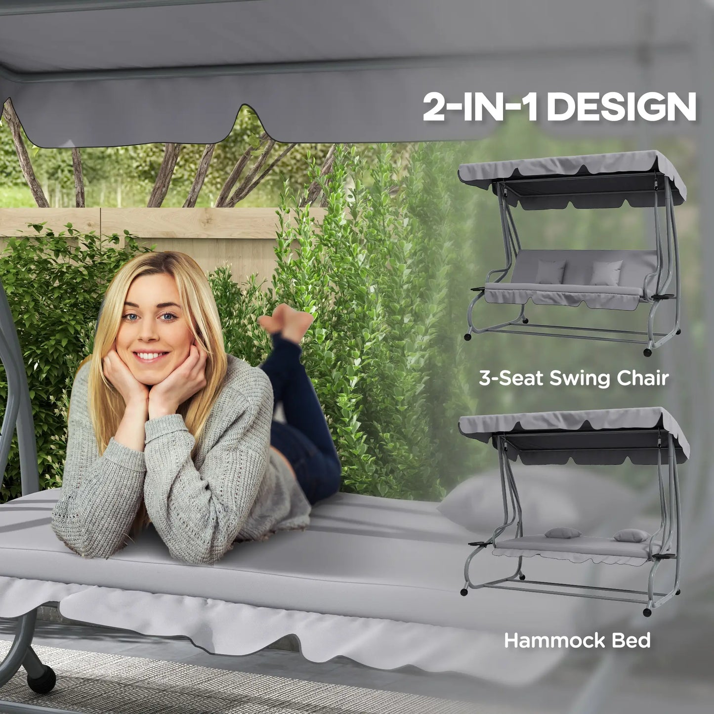 3-Seater Patio Swing Chair, Adjustable Canopy, 2 Pillows, Light Grey Porch Swings with Canopy at Gallery Canada