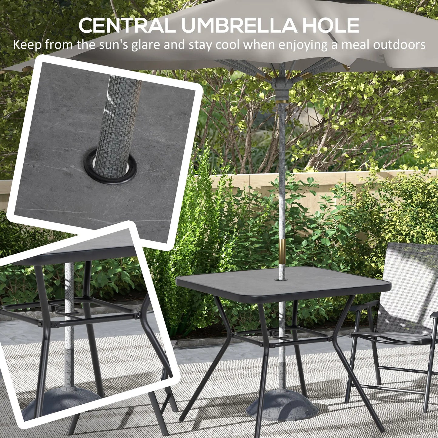 Square Outdoor Table, Patio Bistro Coffee Table, Faux-Marbled Top, 42mm Umbrella Hole, Dark Grey Patio Dinning Tables at Gallery Canada