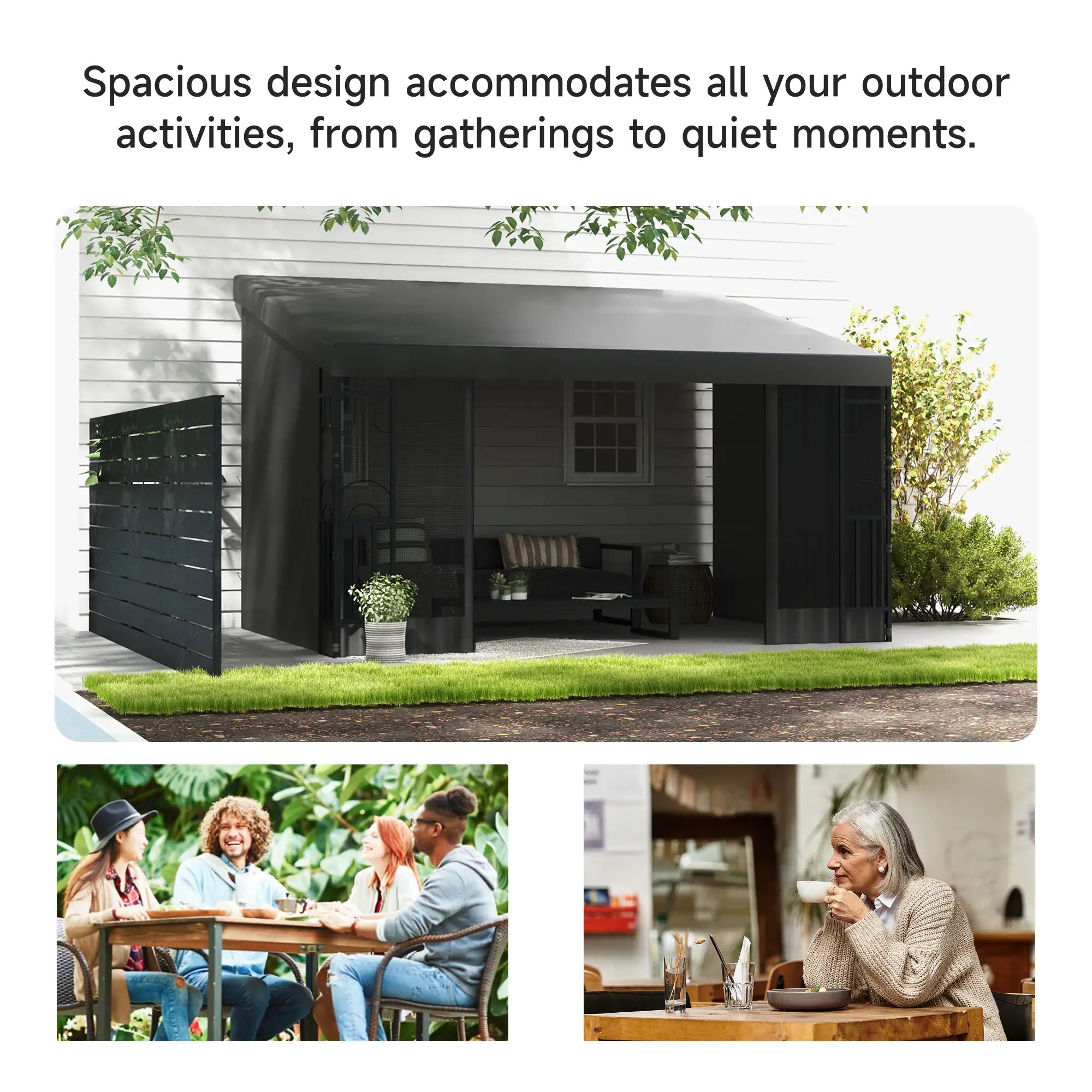 10' x 13' Wall Pergola, Outdoor Gazebo, UV Resistant, Dark Grey Pergolas at Gallery Canada