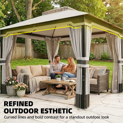 10' x 12' Patio Gazebo, Double Roof Canopy Shelter, Steel Frame, Light Grey Gazebos at Gallery Canada