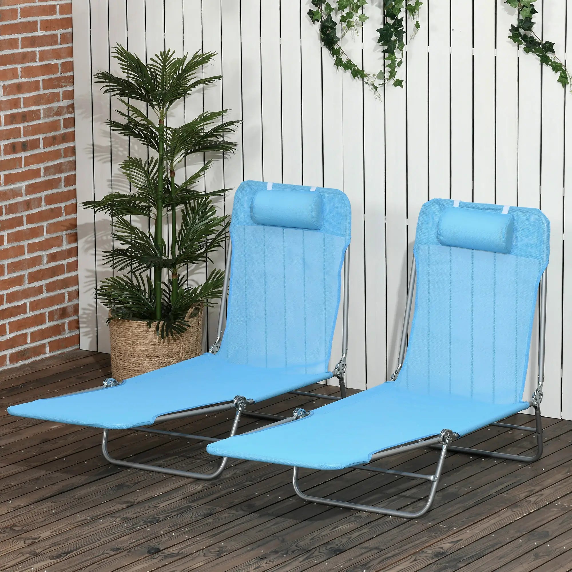 Folding Chaise Lounge Chairs Set of 2, Outdoor Reclining, Blue Lounger Chairs at Gallery Canada
