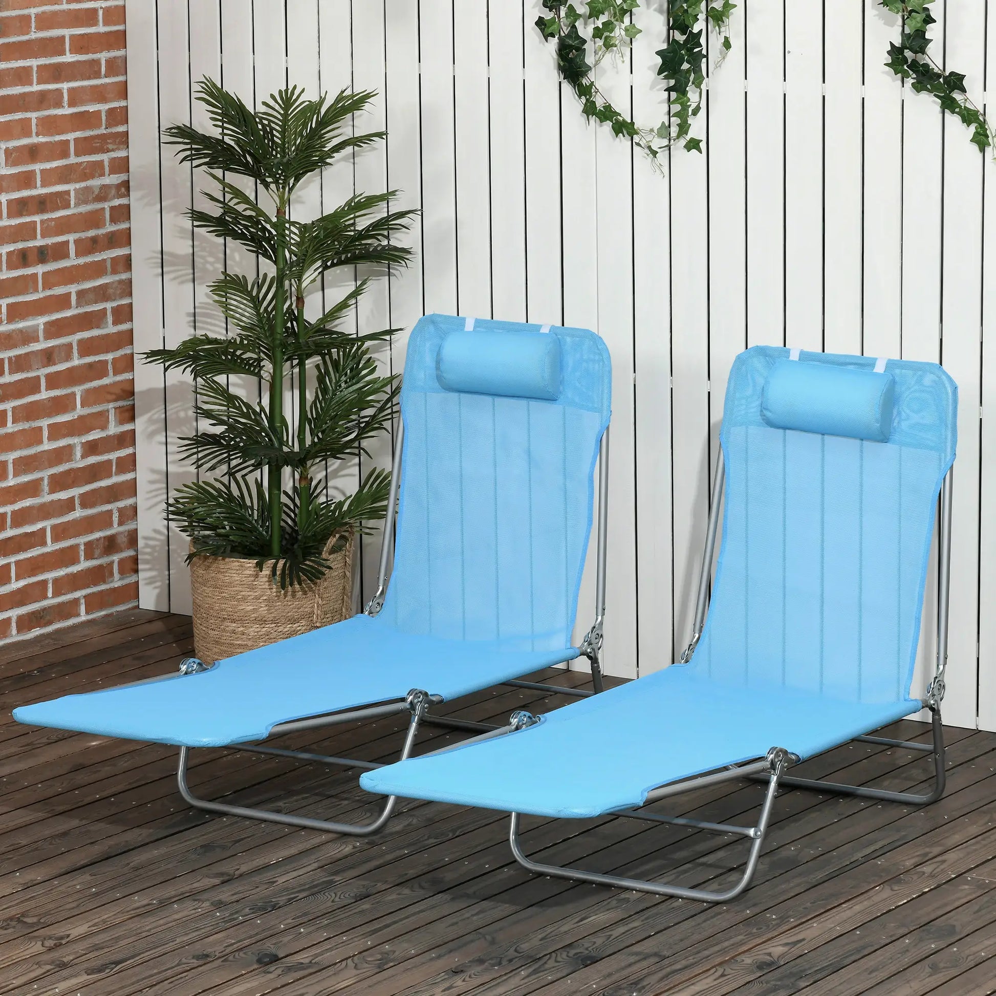 Folding Chaise Lounge Chairs Set of 2, Outdoor Reclining, Blue Lounger Chairs at Gallery Canada