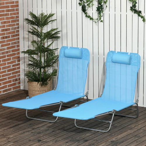 Folding Chaise Lounge Chairs Set of 2, Outdoor Reclining, Blue