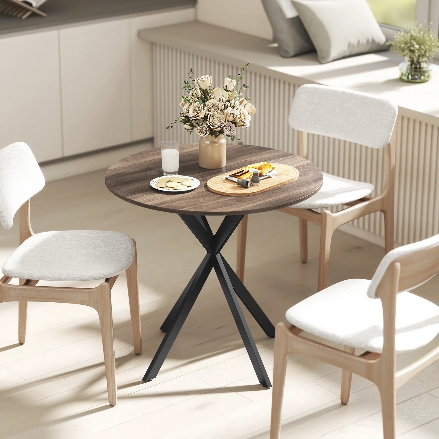 31.5" Industrial Round Dining Table, Distressed Dark Brown, Dark Brown Dining Tables at Gallery Canada