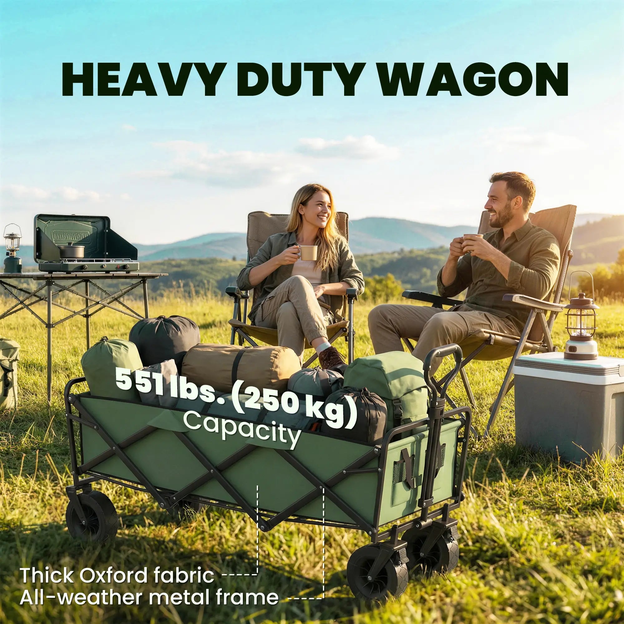 130L Folding Garden Cart, Heavy-Duty Collapsible Wagon With Wheels And Brakes, Green Folding Garden Carts at Gallery Canada