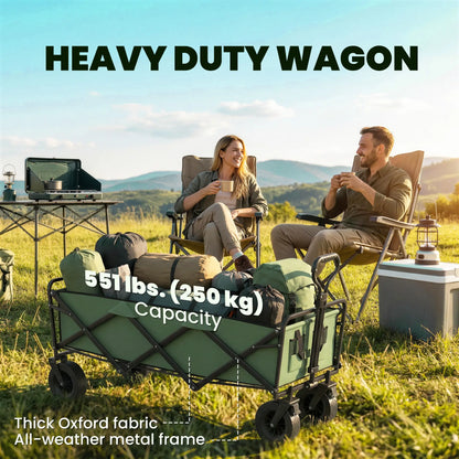 130L Folding Garden Cart, Heavy-Duty Collapsible Wagon With Wheels And Brakes, Green Folding Garden Carts at Gallery Canada