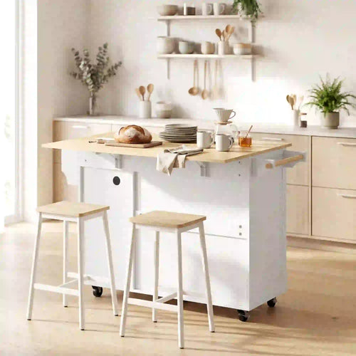 Kitchen Island With Drop Leaf, White