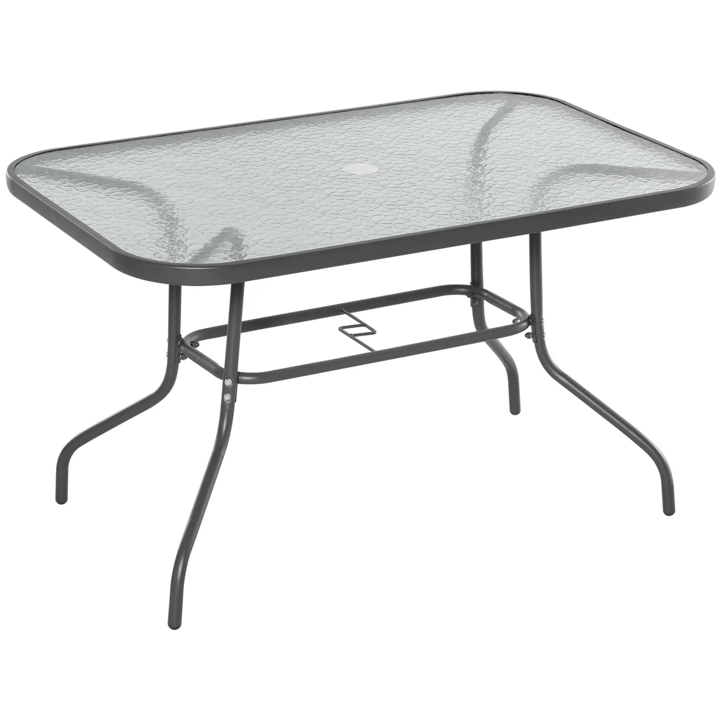 Metal Garden Dining Table, Umbrella Hole, Tempered Glass Top, 47.25" x 31.5" Patio Dinning Tables at Gallery Canada