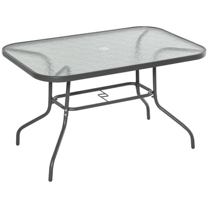 Metal Garden Dining Table, Umbrella Hole, Tempered Glass Top, 47.25" x 31.5" Patio Dinning Tables at Gallery Canada