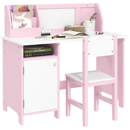 Kids Desk and Chair Set, 2Pcs, Whiteboard, Storage, Shelves, Pink Kids Table Sets White, Pink at Gallery Canada