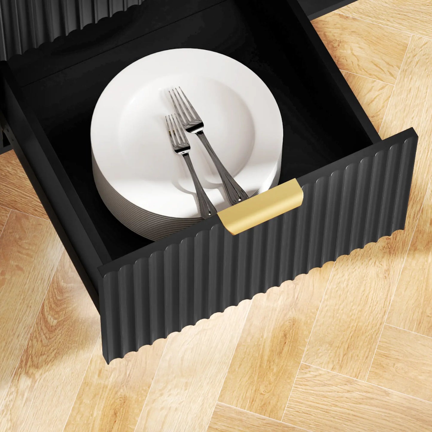 Modern Kitchen Storage Cabinet, 3 Drawers, Adjustable Shelves, Black Bar Cabinets at Gallery Canada