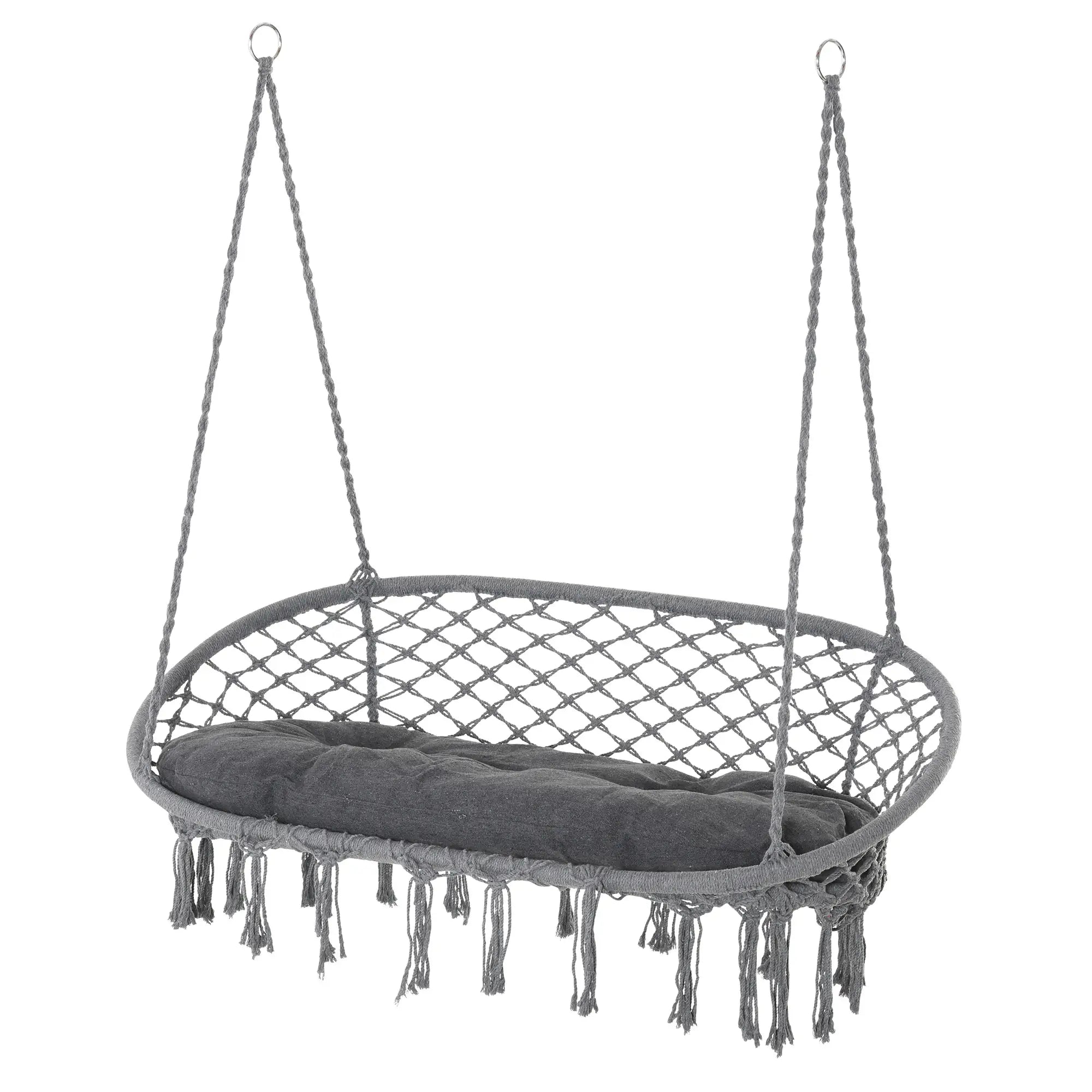Patio Hammock Chair 2 Seat, Hanging Rope Hammock Swing Chair with Metal Frame and Cushion, Large Macrame Seat for Indoor and Outdoor 396 lbs Capacity, Dark Grey Hammock Swings at Gallery Canada