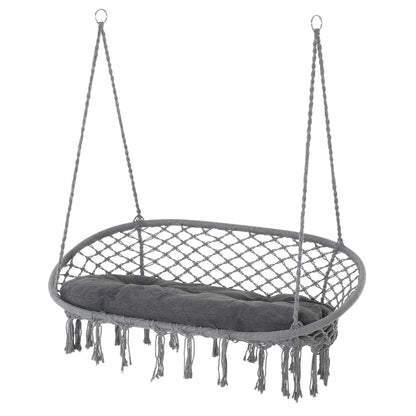 Patio Hammock Chair 2 Seat, Hanging Rope Hammock Swing Chair with Metal Frame and Cushion, Large Macrame Seat for Indoor and Outdoor 396 lbs Capacity, Dark Grey Hammock Swings at Gallery Canada
