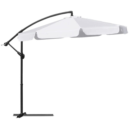 9FT Offset Hanging Patio Umbrella, Easy Tilt, Cross Base, 8 Ribs, White Cantilever Umbrellas at Gallery Canada