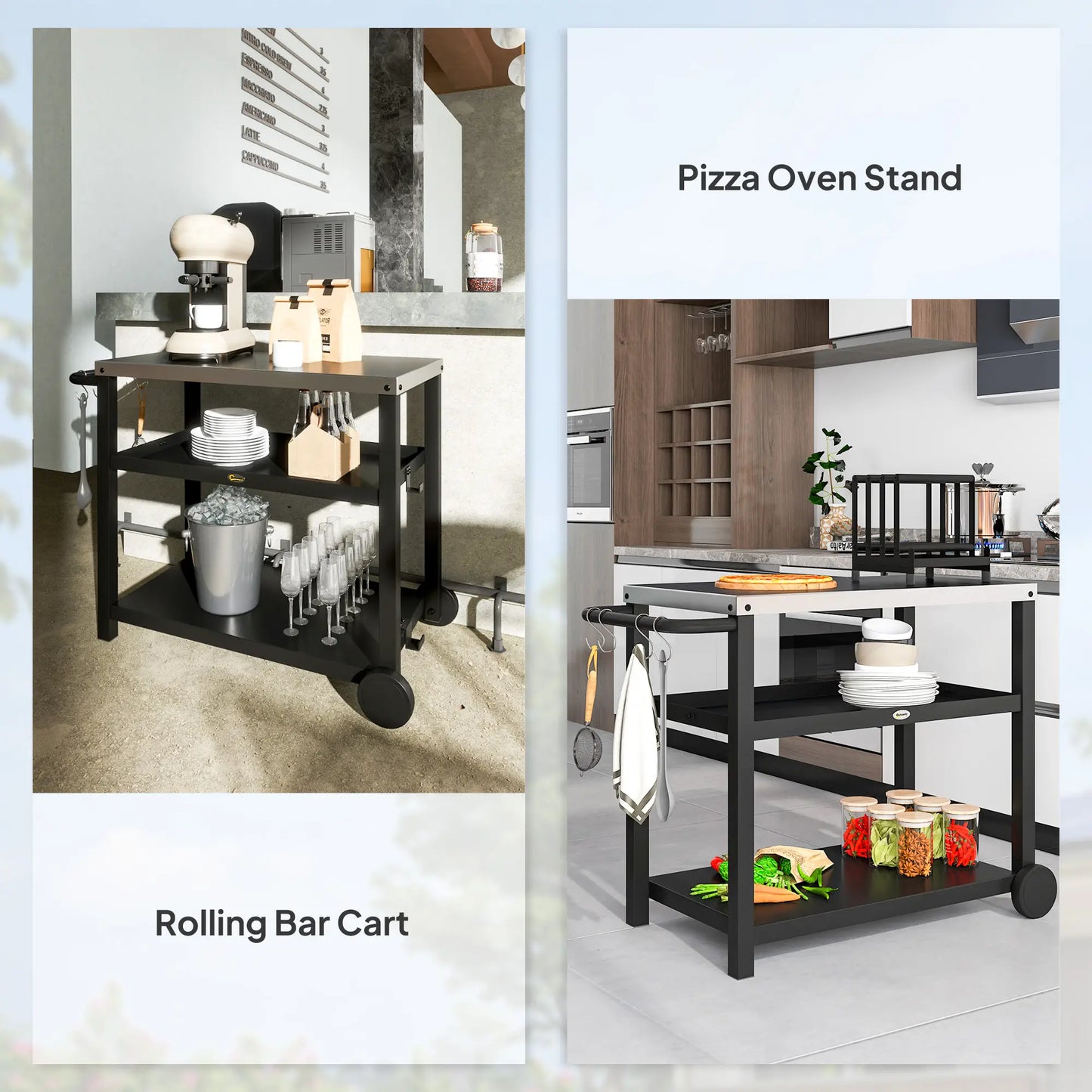 3-Shelf Outdoor Grill Cart, Stainless Steel Top, Movable BBQ Table, Charcoal Grey Outdoor Grill Carts at Gallery Canada