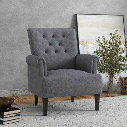 Fabric Accent Armchair, Modern Living Room Chair, Wood Legs, Grey Single Sofas at Gallery Canada