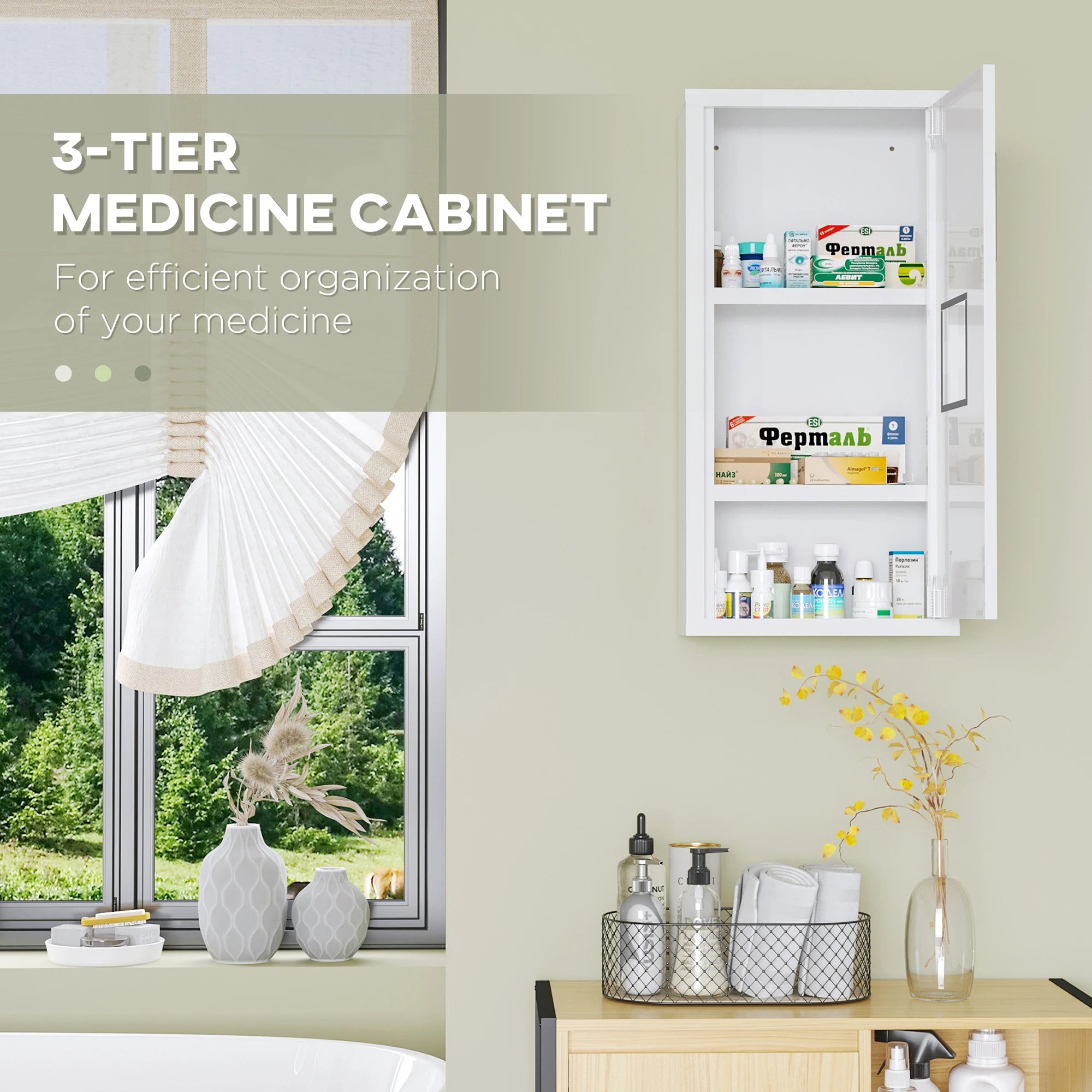 Wall Mount Medicine Cabinet, 2 Shelves, Steel Frame, Magnetic Door, White Mirror Medicine Cabinets at Gallery Canada
