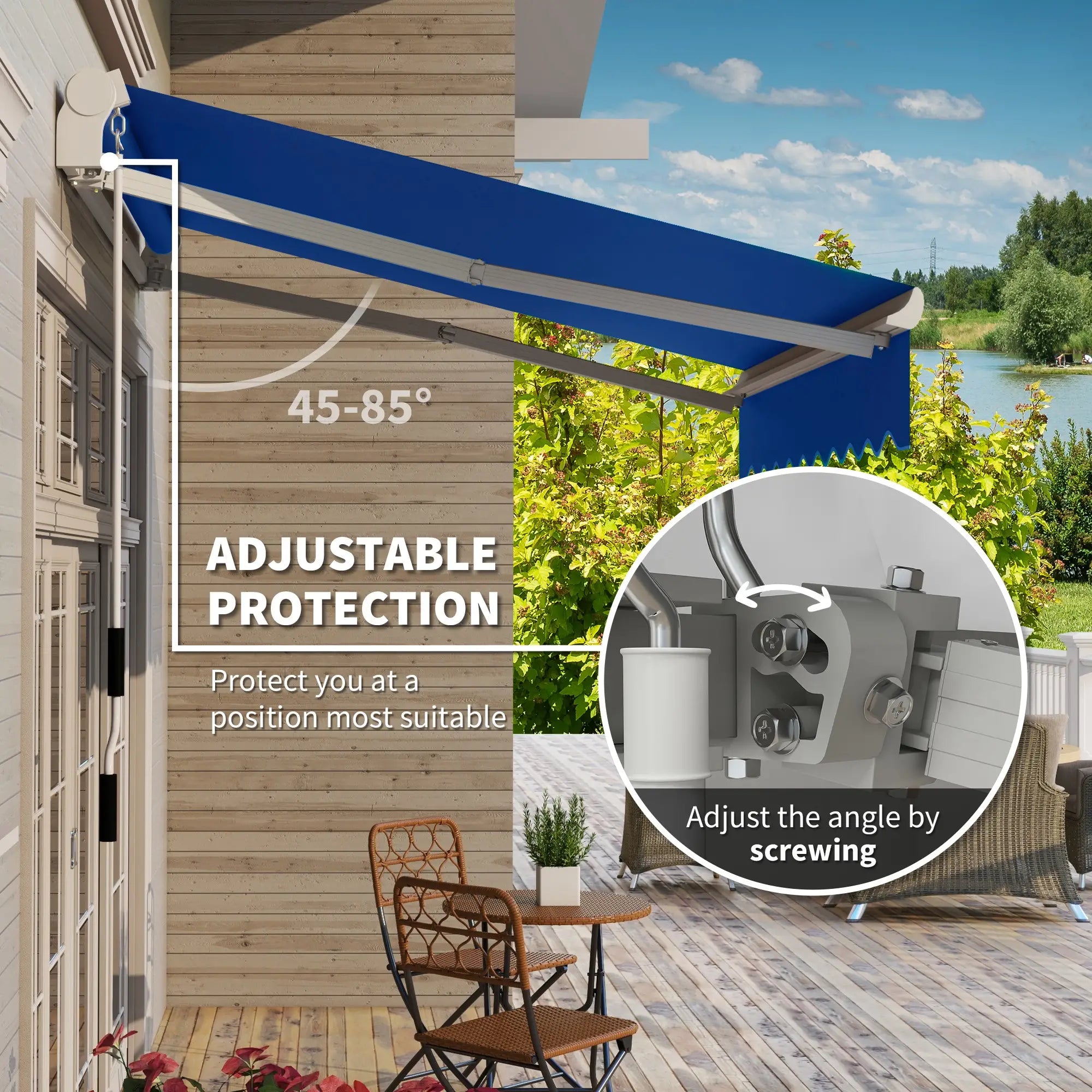 8'x7' Manual Retractable Patio Awning, Sun Shade Canopy, Blue Door Awnings at Gallery Canada