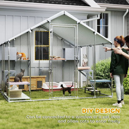 94.5" Large Metal Outdoor Catio, Waterproof Cover, 2 Resting Boxes, 7 Platforms Outdoor Cat Enclosures at Gallery Canada