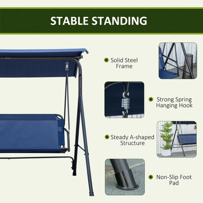 3-Seater Outdoor Swing, Adjustable Canopy, Dark Blue Porch Swings with Canopy at Gallery Canada