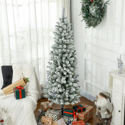 6ft Flocked Pencil Christmas Tree, 479 Branch Tips, Metal Base