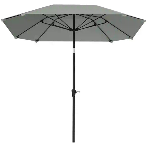 7.6FT Aluminum Patio Umbrella, 8 Ribs, Crank Tilt, Light Grey