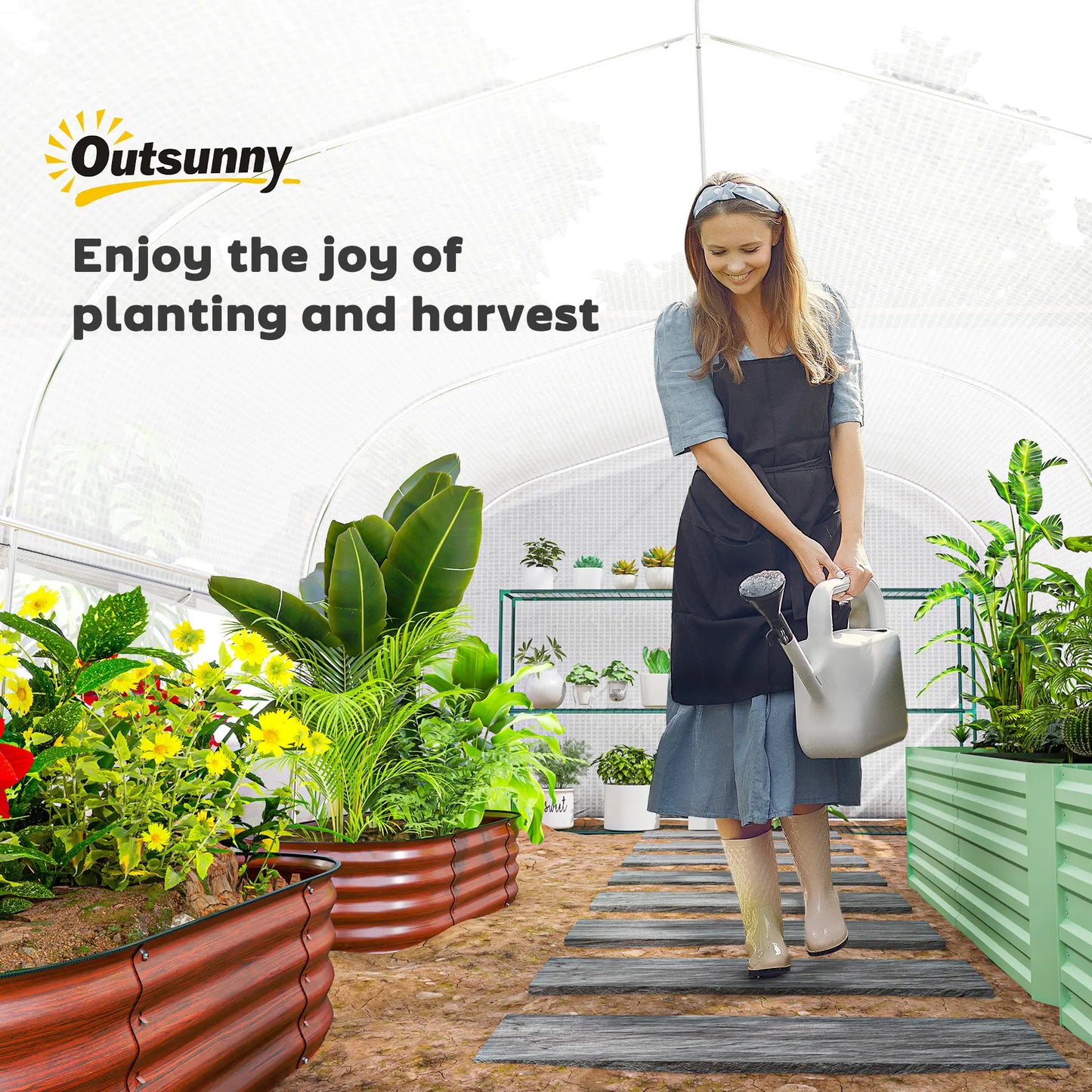 Walk-in Tunnel Greenhouse, Galvanized Steel Frame, 13' x 10' x 6.5', White Tunnel Greenhouses at Gallery Canada