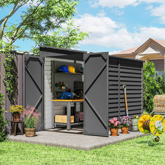 4.6' X 9' Steel Outdoor Storage Shed, Lean To Shed, Metal Tool House, Dark Grey Sheds Dark Grey at Gallery Canada