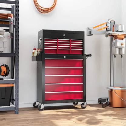 14 Drawer Rolling Tool Chest, Lockable Storage Cabinet, Detachable Top Toolbox, Red Tool Organizers at Gallery Canada