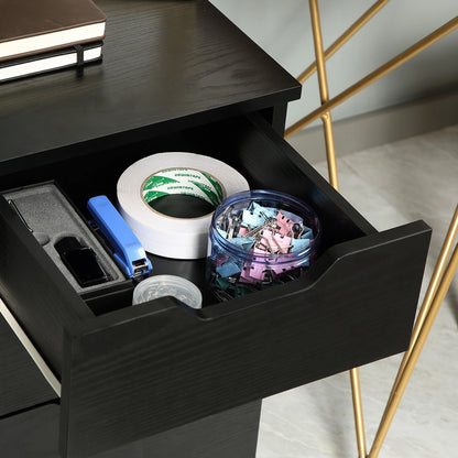 3 Drawer Vertical Filing Cabinet, Mobile Under Desk Storage, Wood Grain, Black Office Cabinets & Cupboards at Gallery Canada