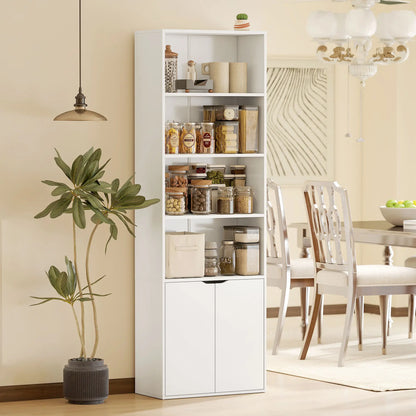 4-Tier Open Bookshelf with Doors, Home Office Bookcase, White White Bookshelves at Gallery Canada