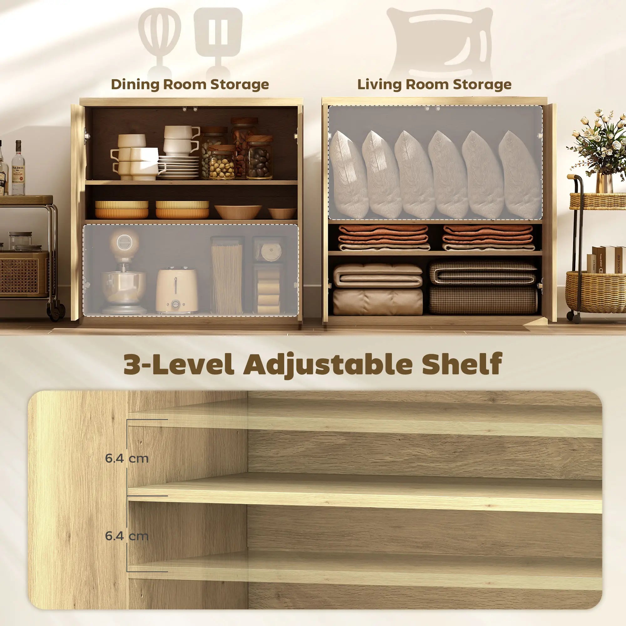 Sideboard Buffet Cabinet Set Of 2, Kitchen Cabinet, Oak Bar Cabinets at Gallery Canada