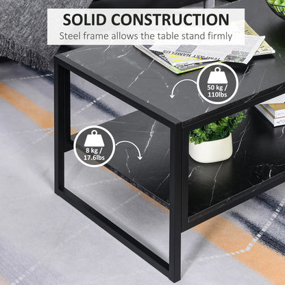 2-Tier Coffee Table with Storage, Marble Textured Top, Black Coffee Tables at Gallery Canada